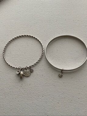 1946 2-Pc Silver Tone Charm Bangle Bracelet Set